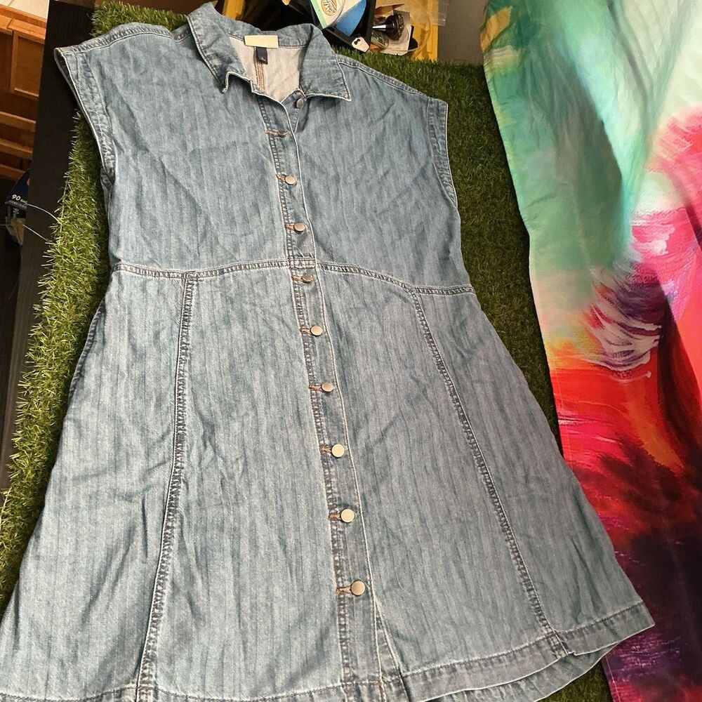 Universal Thread Denim Dress Womens Large Sleeveless Button Front A Line Blue